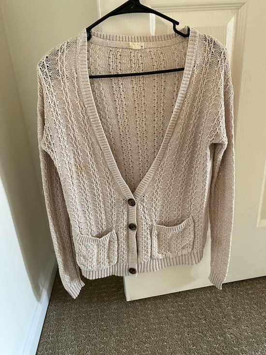 Garage Sweaters - Garage Open-Knit Button Cardigan Sweater - Light Taupe